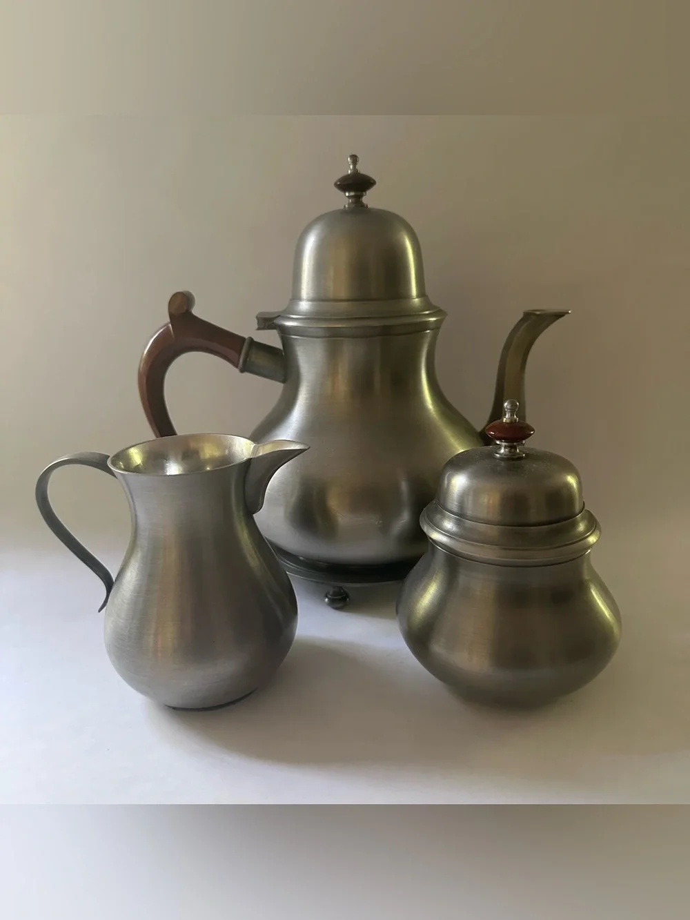 Vintage John Somers Pewter Coffee Tea Service Set Colonial Brazil 4 Pc + Trivet